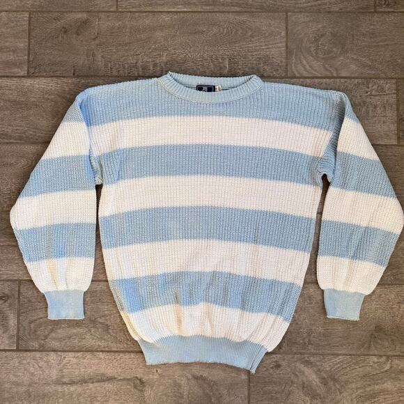 American Vintage Sweaters - Vintage 80s light blue and white striped sweater
